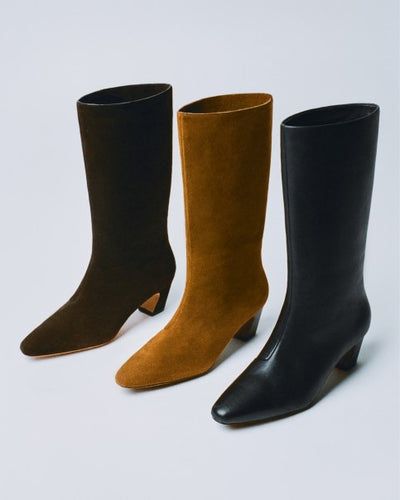 Cleo Brown Suede Mid-Calf Boot, Cleo Cacao Suede Mid-Calf Boot, Cleo Black Leather Mid-Calf Boot - Loeffler Randall