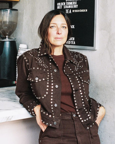 Elijah Studded Denim Jacket in dark brown denim - Loeffler Randall