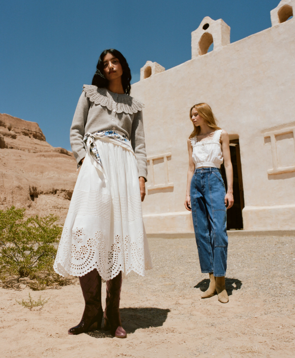 Wynn Cardigan in grey wool, Goldy Espresso Woven Leather Tall Boot and Tinsley Skirt in white cotton - Loeffler Randall