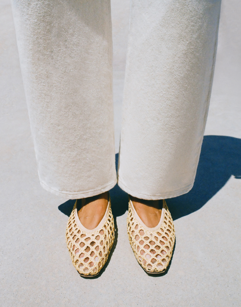 Emery Natural Crochet Ballet Flat and Winona Denim Pant in natural denim - Loeffler Randall