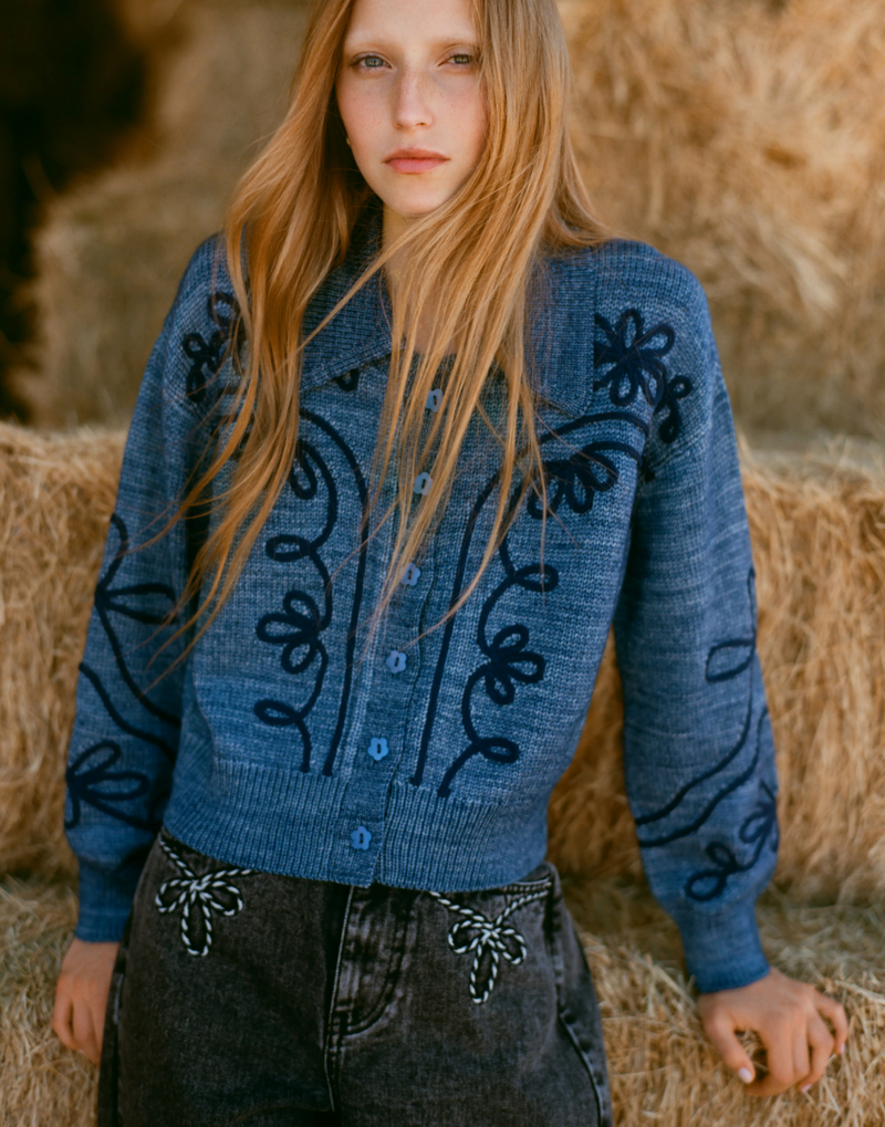 Diaz Sweater in navy wool and Magnolia Denim Pant in washed black denim - Loeffler Randall