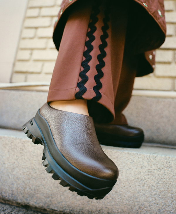 Gemma Brown Leather Lug Mule and Venus Track Pant and brown nylon - Loeffler Randall