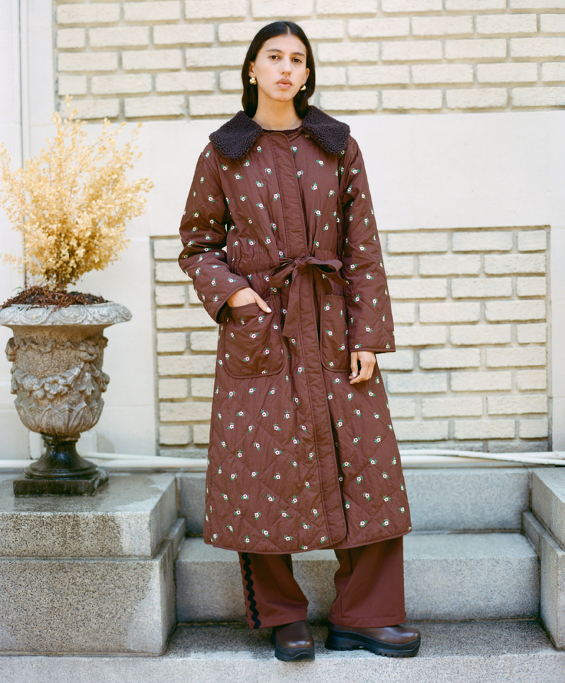 Wyatt Quilted Coat in brown floral nylon - Loeffler Randall