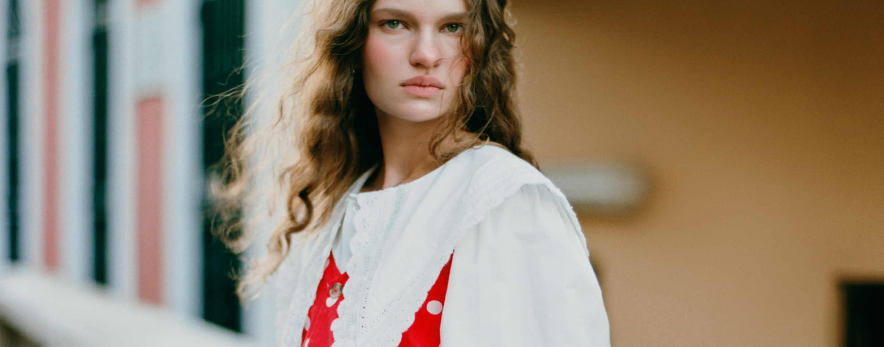 Tova Dress in red and white polka dot linen and Ken Shirt in white cotton - Loeffler Randall