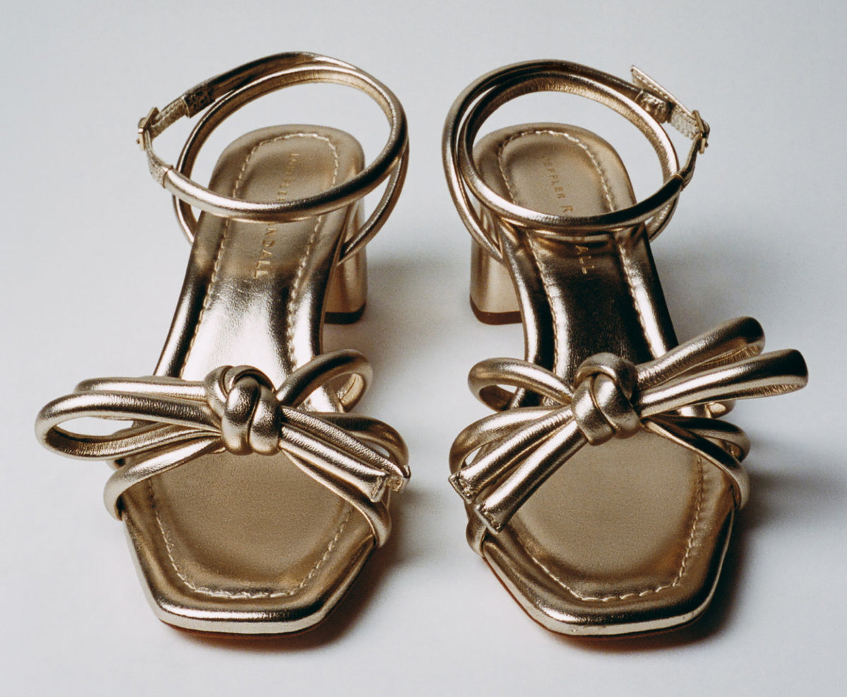 Mikel Champagne Bow Mid-Heel Sandal - Loeffler Randall