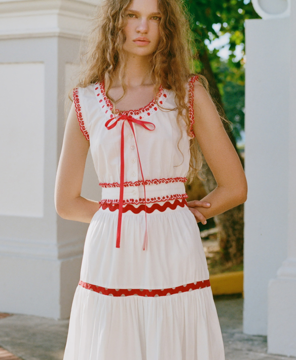 Veda Top in red/cream cotton and Aimee Skirt red/cream cotton - Loeffler Randall
