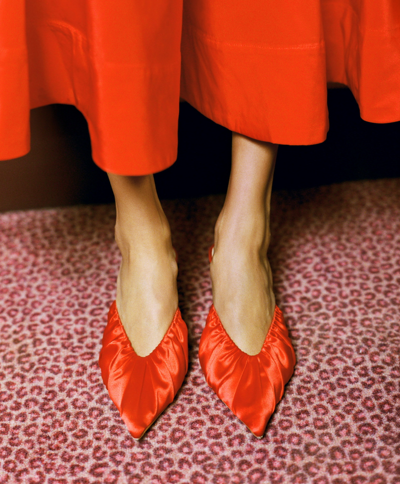 Inez Red Satin Mid-Heel Mule - Loeffler Randall