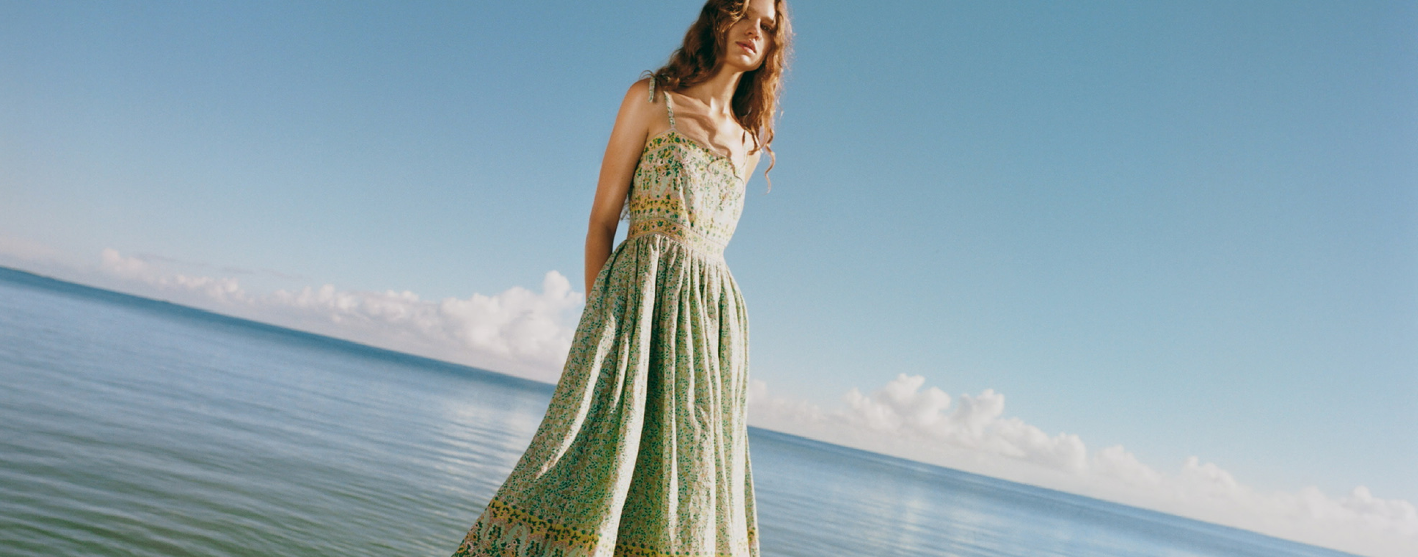 Gaia Dress in mint and yellow floral block print cotton ramie - Loeffler Randall