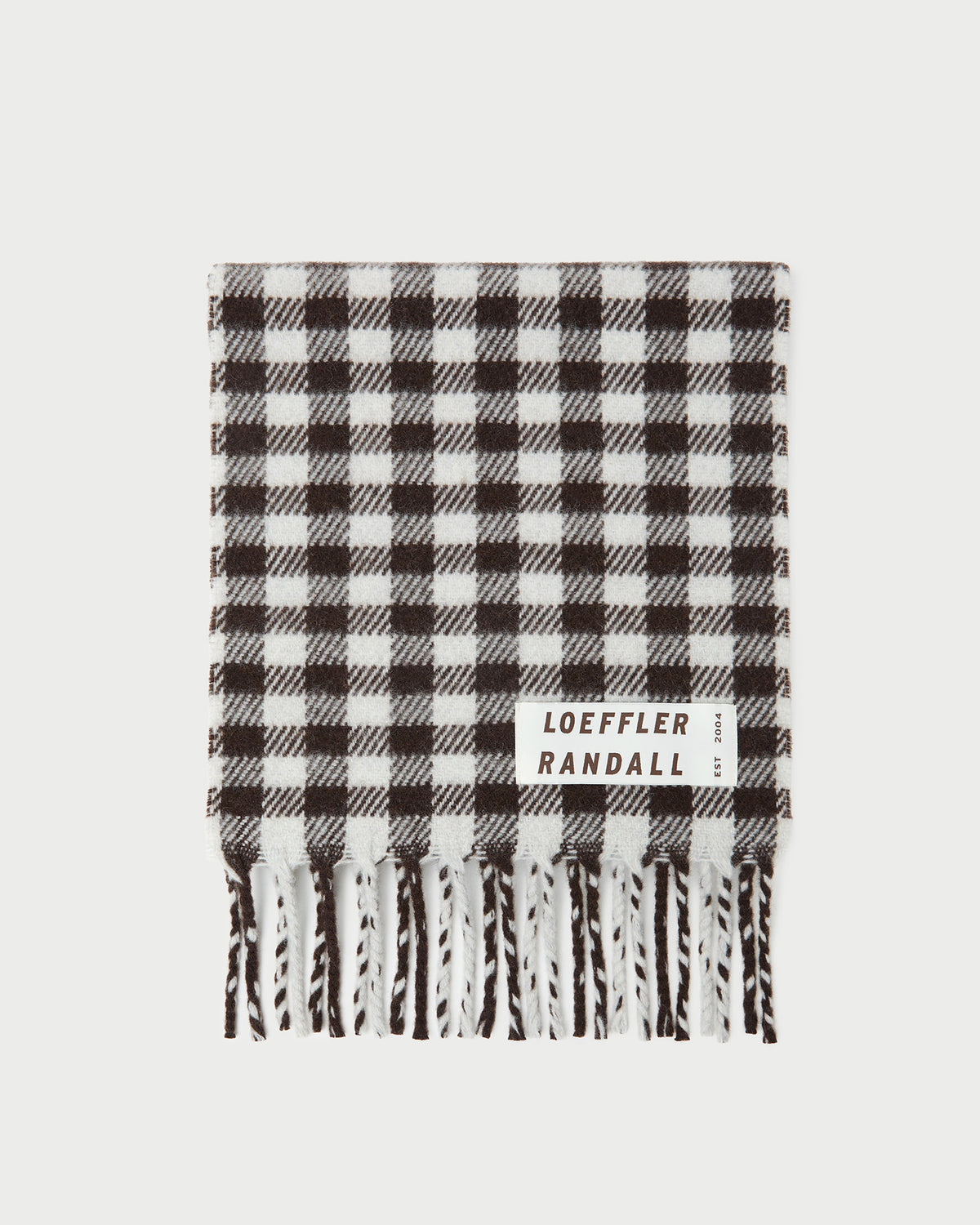 Nara Brown/Grey Gingham Scarf in brown and grey gingham wool.