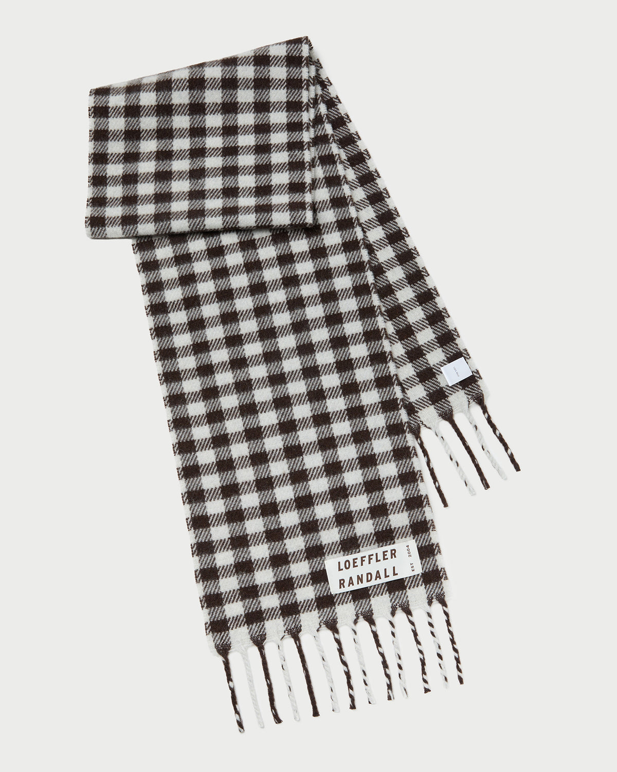 Nara Brown/Grey Gingham Scarf in brown and grey gingham wool.