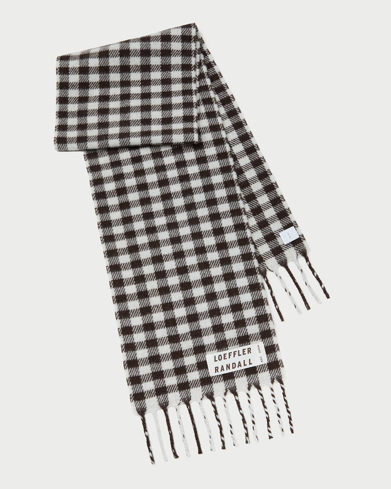 Nara Brown/Grey Gingham Scarf in brown and grey gingham wool.