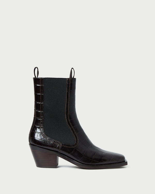 Nat Crocodile Leather Ankle Boot in crocodile black leather.