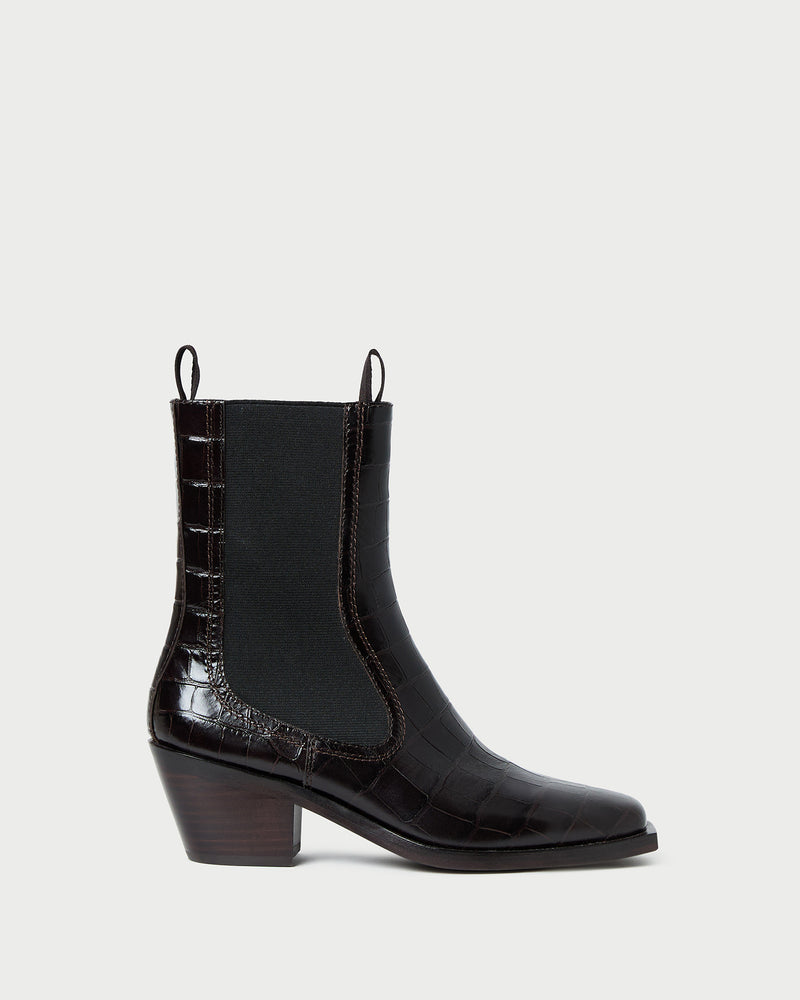 Nat Crocodile Leather Ankle Boot in crocodile black leather.