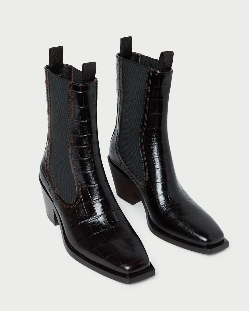 Nat Crocodile Leather Ankle Boot in crocodile black leather.