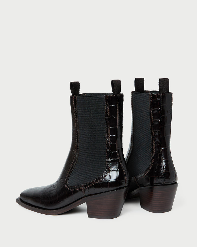 Nat Crocodile Leather Ankle Boot in crocodile black leather.