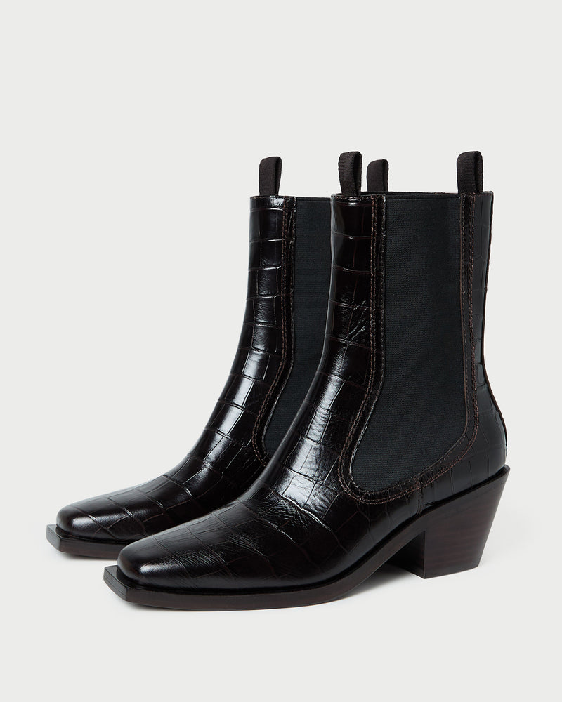 Nat Crocodile Leather Ankle Boot in crocodile black leather.
