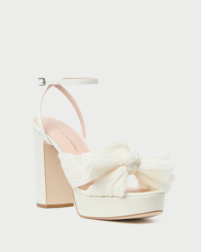 Natalia Pearl Platform Bow Heel in pearl organza fabric