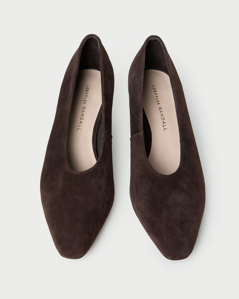 Neive Brown Suede Low Pump in brown suede.