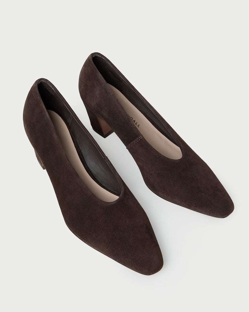 Neive Brown Suede Low Pump in brown suede.