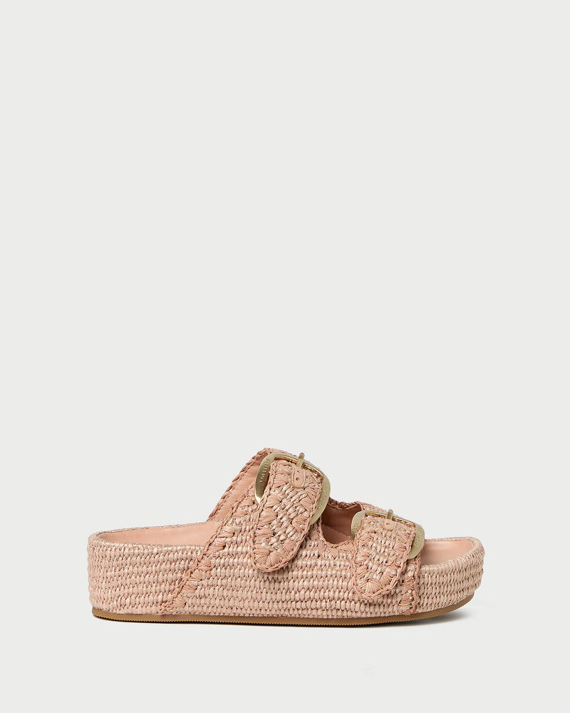 Nico Blush Two-Band Platform Sandal in blush pink woven cotton fabric.