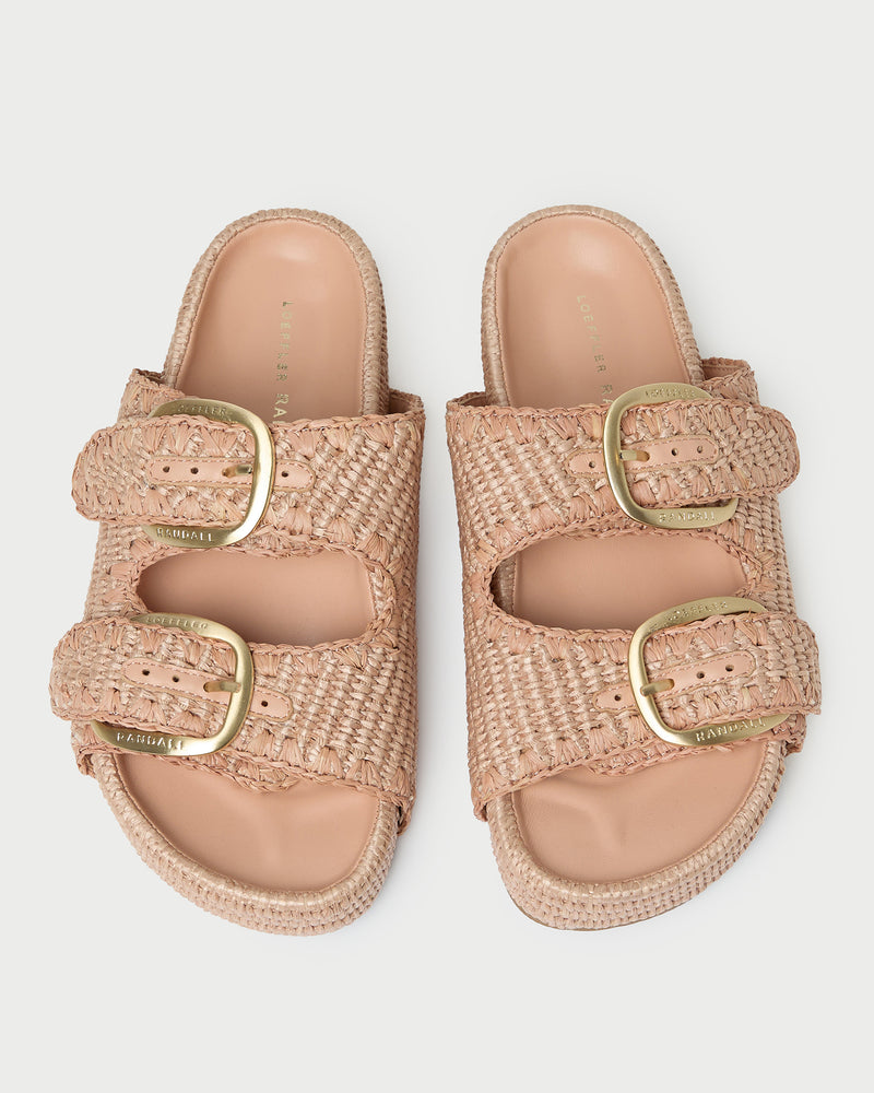 Nico Blush Two-Band Platform Sandal in blush pink woven cotton fabric.