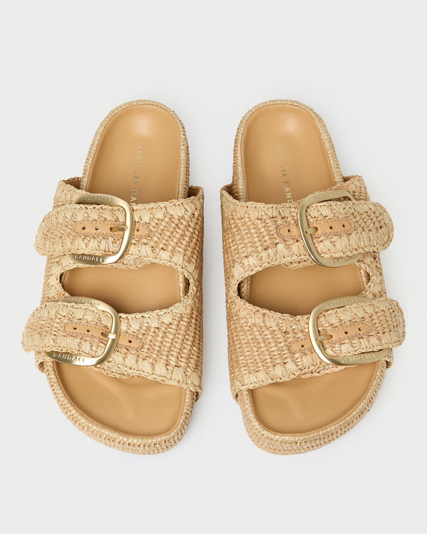 Nico Natural Two-Band Platform Sandal in natural woven cotton fabric.