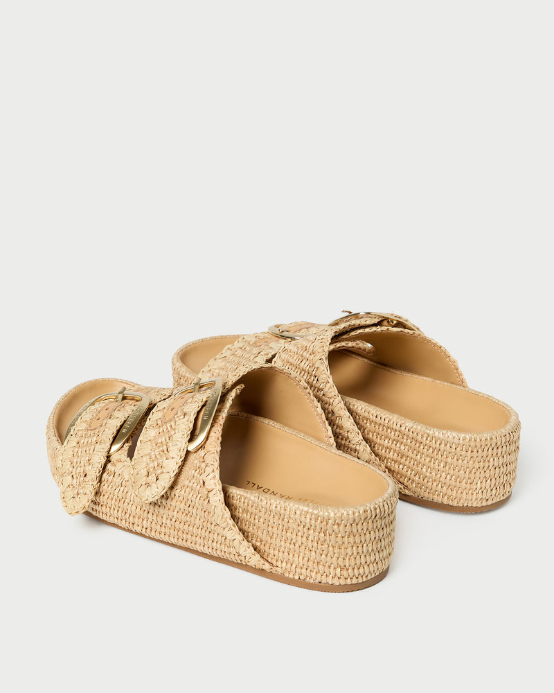 Nico Natural Two-Band Platform Sandal in natural woven cotton fabric.
