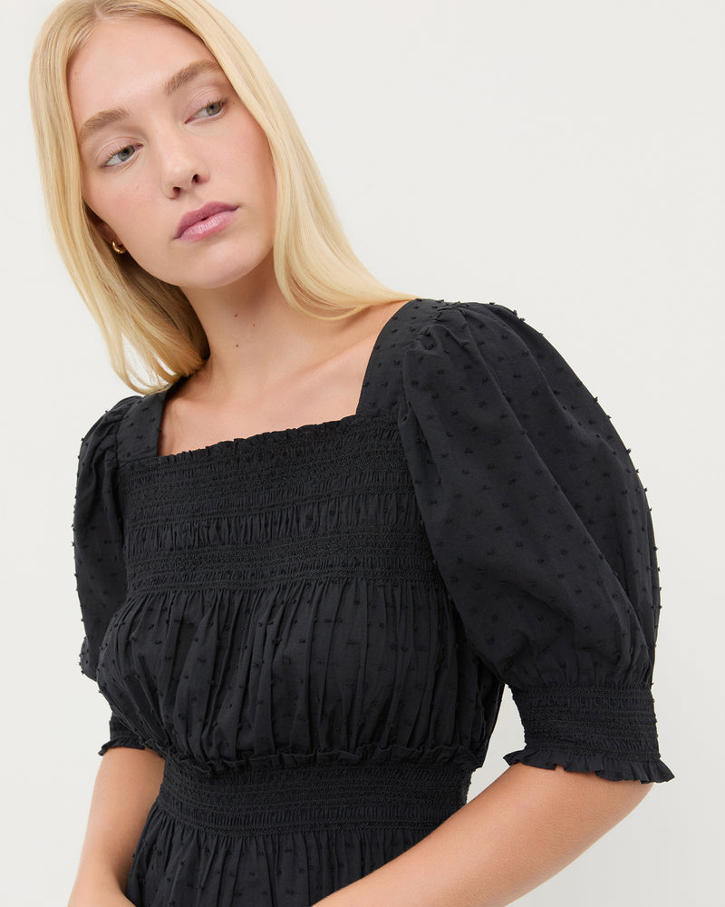Nicola Smocked Blouse in black cotton.