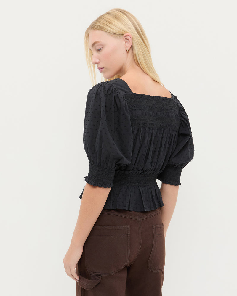Nicola Smocked Blouse in black cotton.