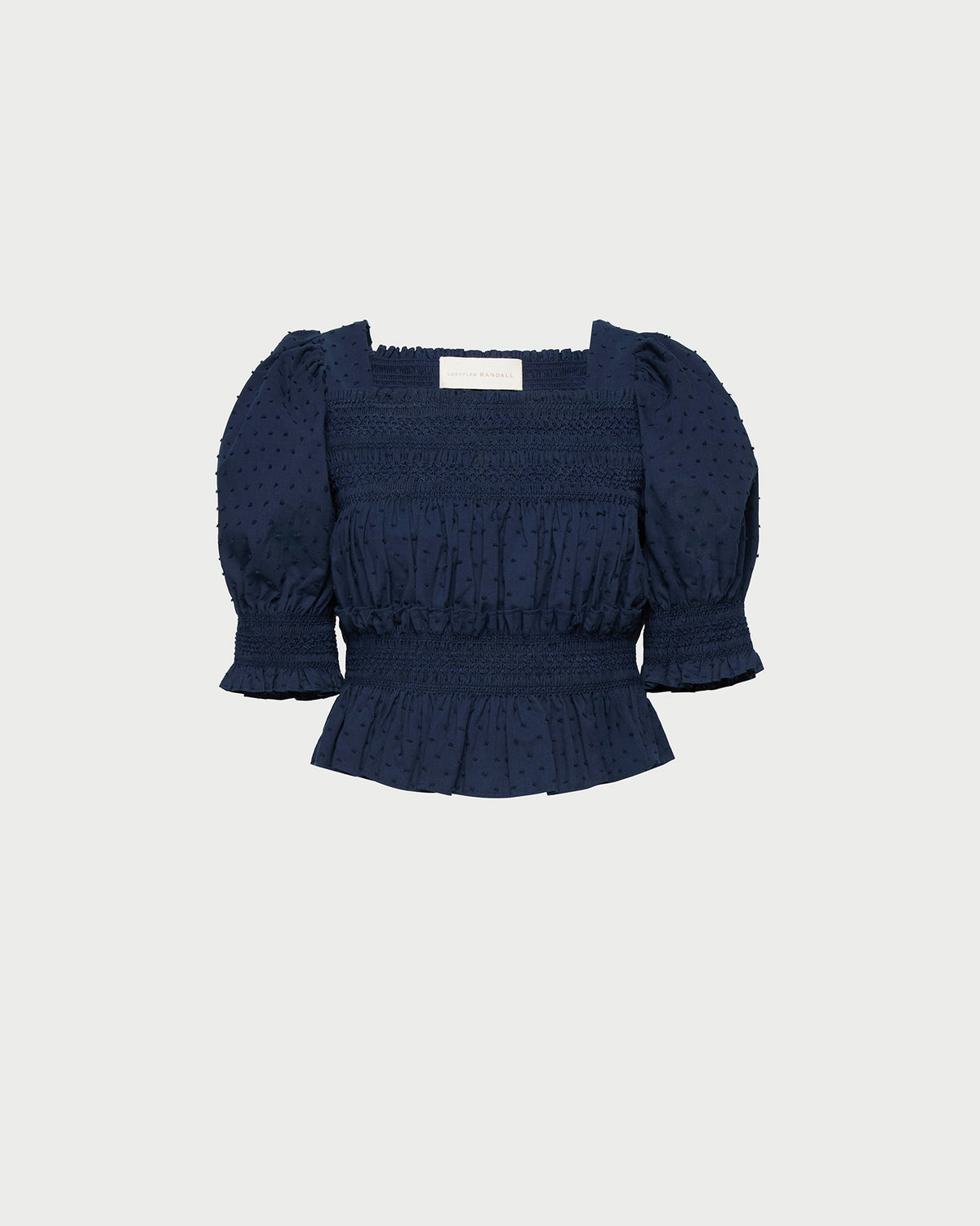Nicola Smocked Blouse in navy cotton.