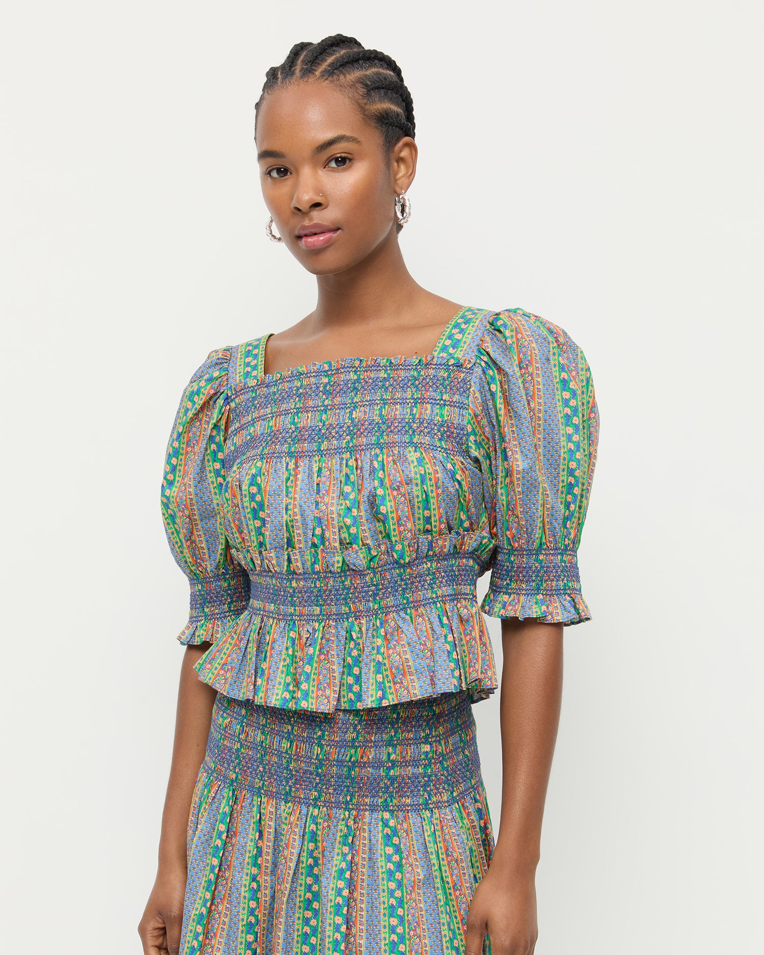 blue blouse dress Nicola Smocked Blouse