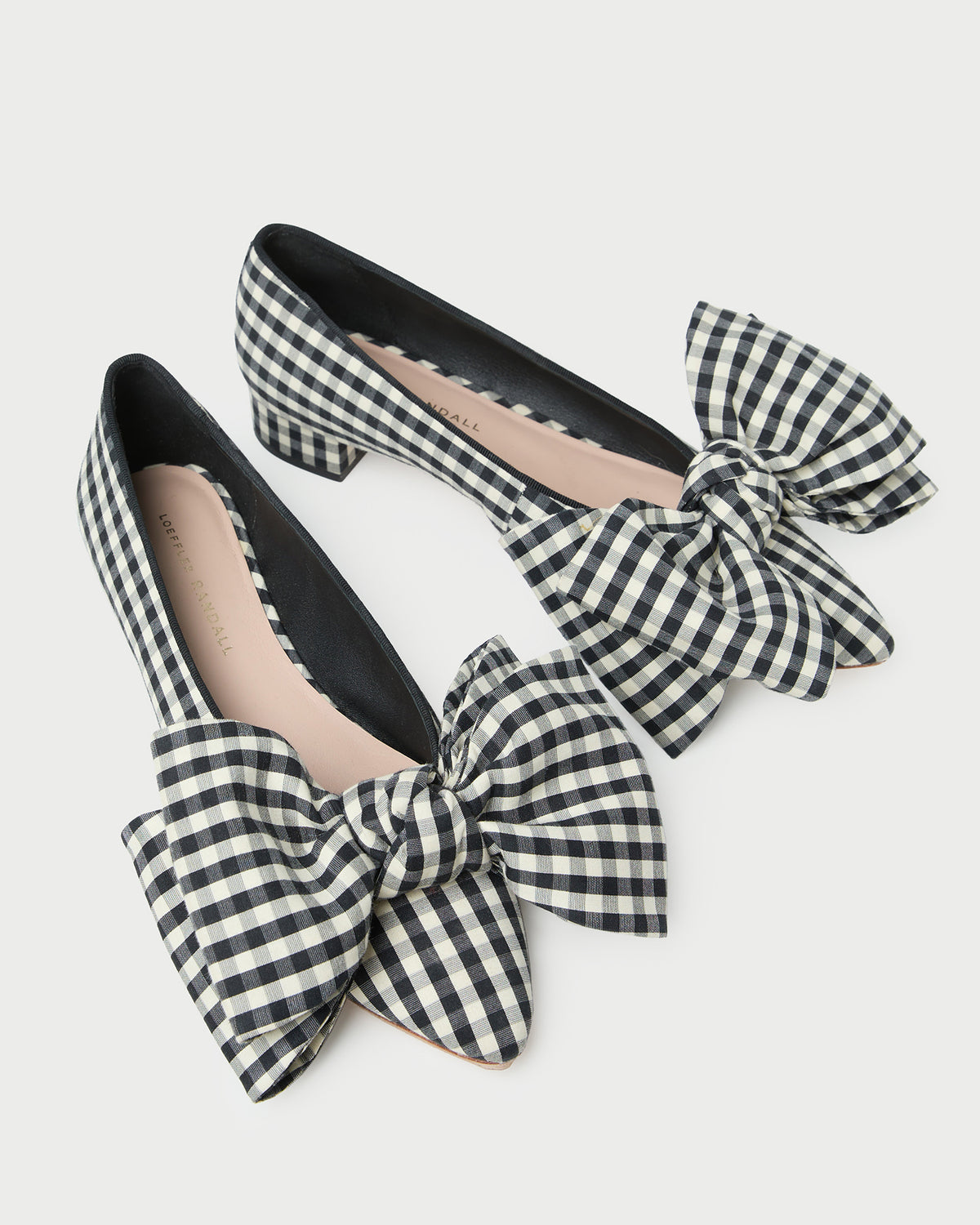 Noa Black/White Gingham Bow Flat in black/white gingham cotton.