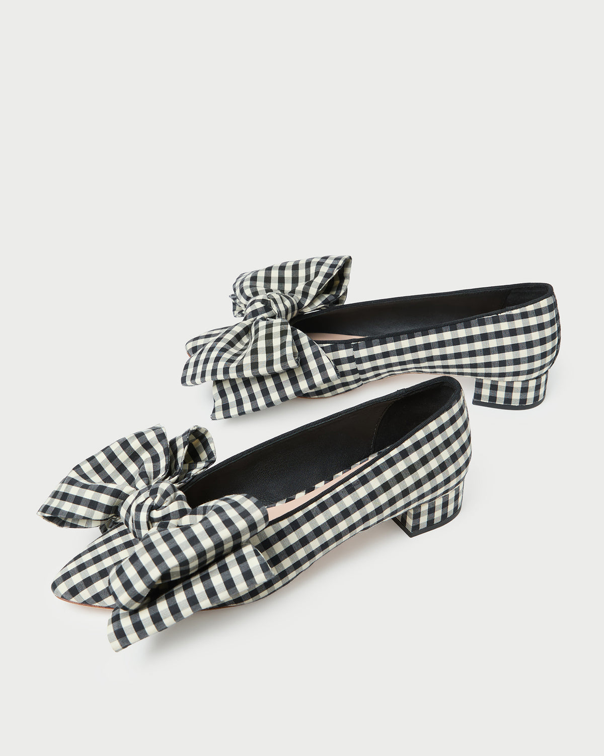 Noa Black/White Gingham Bow Flat in black/white gingham cotton.