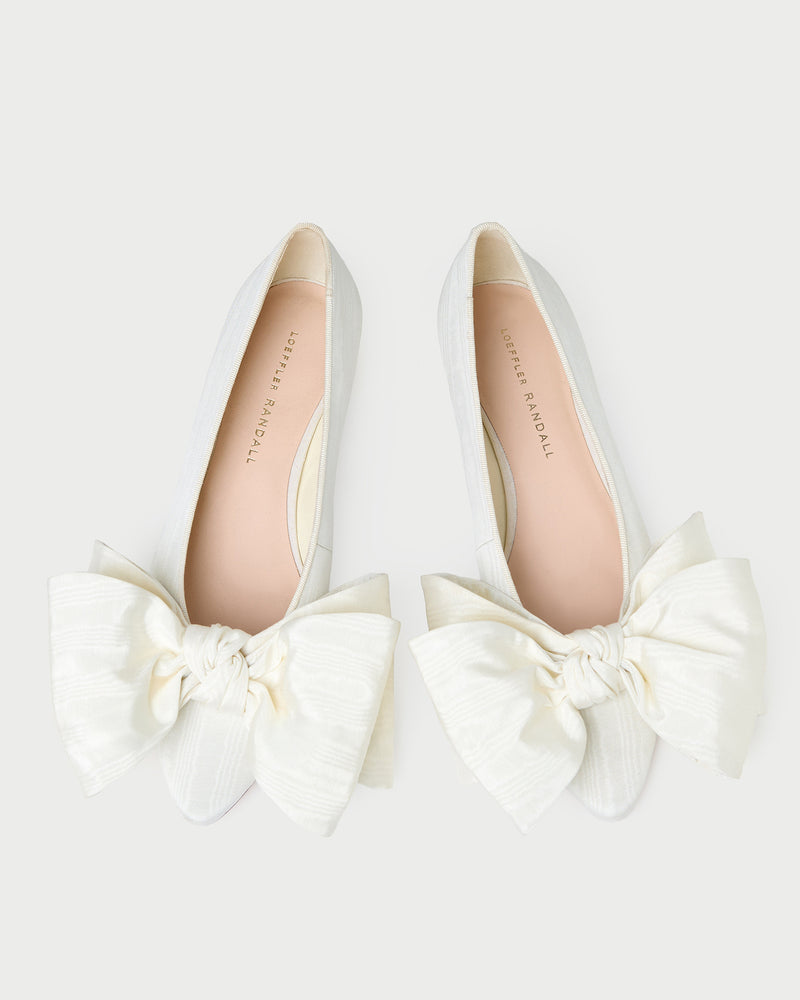 Noa Cream Moiré Bow Flat in cream moiré.