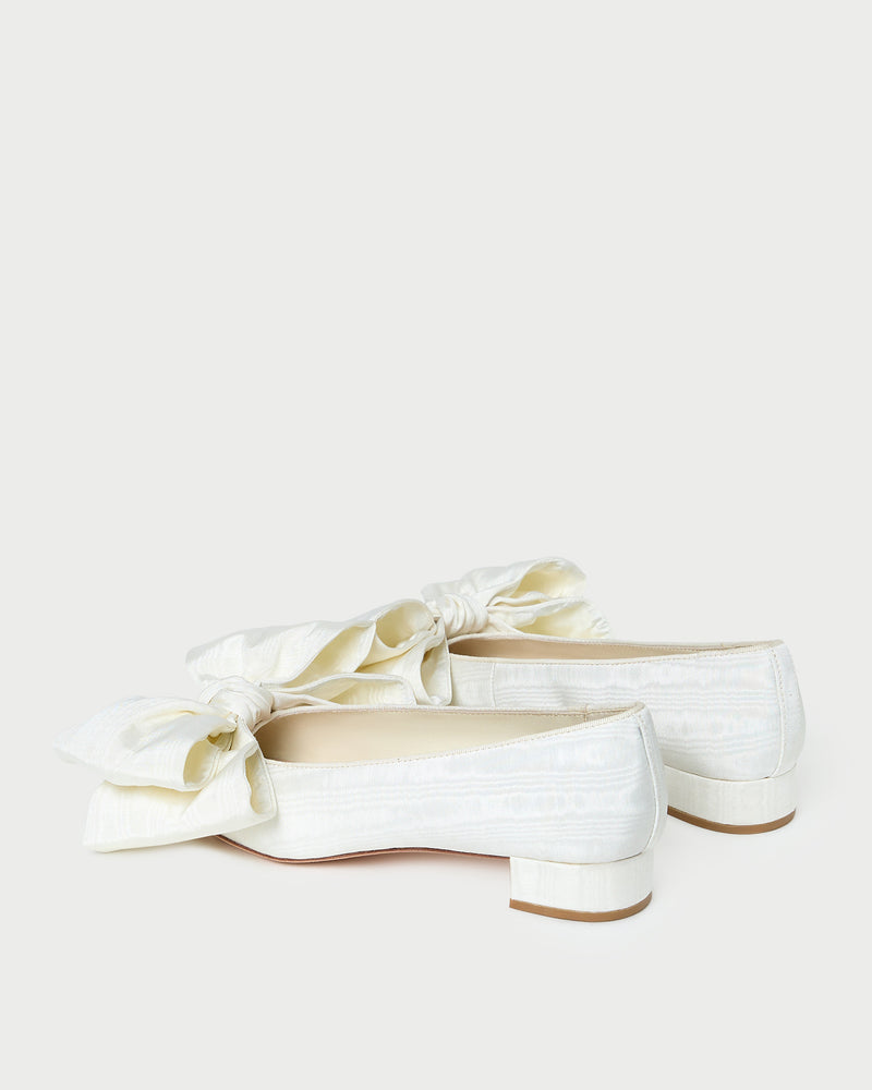 Noa Cream Moiré Bow Flat in cream moiré.