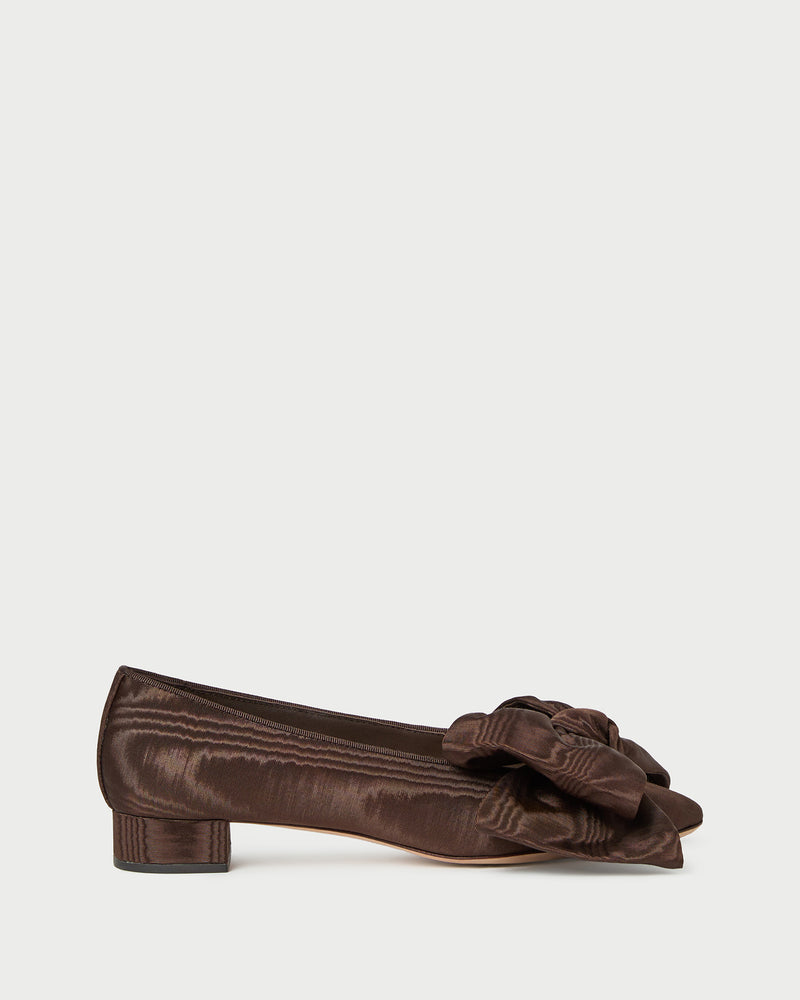 Noa Mocha Moiré Bow Flat in mocha moiré.