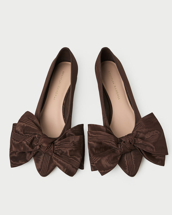 Noa Mocha Moiré Bow Flat in mocha moiré.