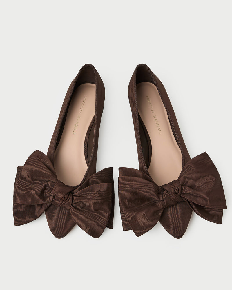 Noa Mocha Moiré Bow Flat in mocha moiré.