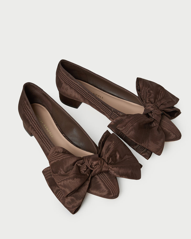Noa Mocha Moiré Bow Flat in mocha moiré.