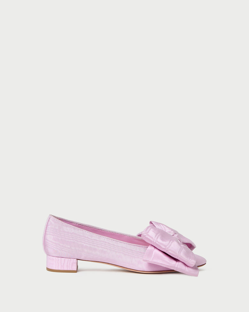 Noa Pink Moiré Bow Flat in powder pink moiré.