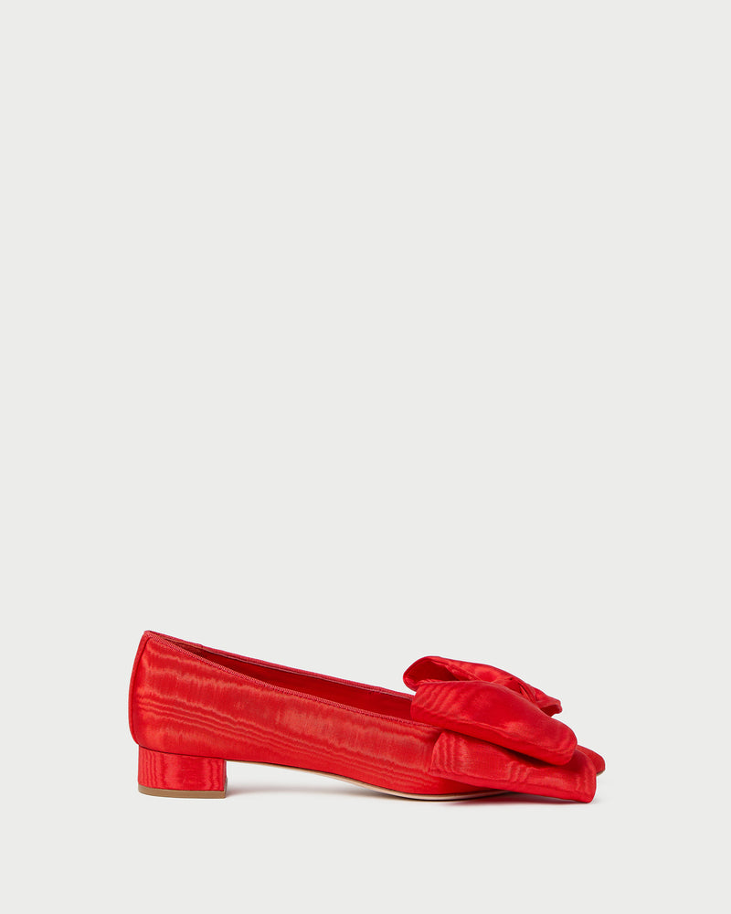 Noa Red Moiré Bow Flat in red moiré.