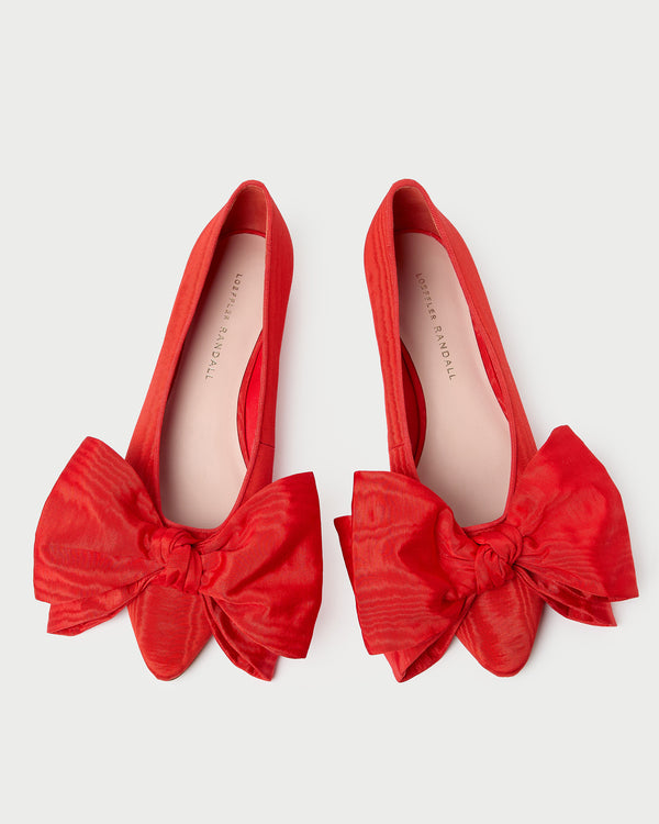 Noa Red Moiré Bow Flat in red moiré.