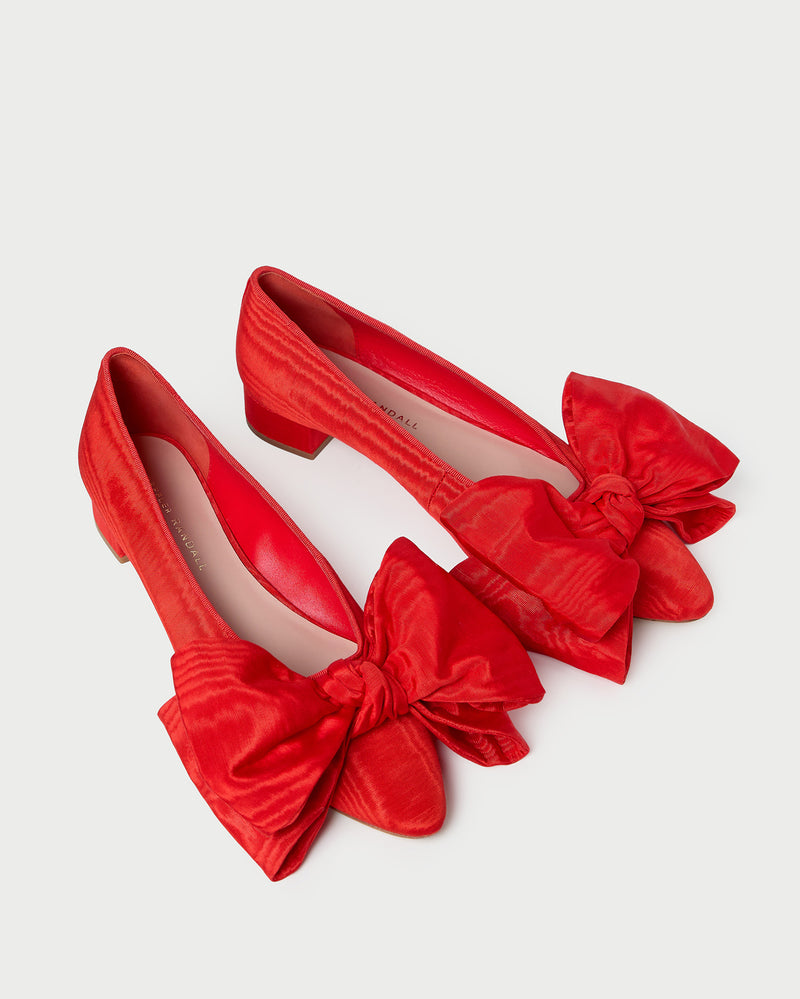 Noa Red Moiré Bow Flat in red moiré.
