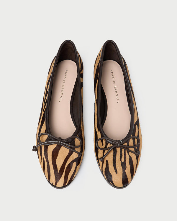 Noelle Zebra Ballet Flat in zebra calf hair.