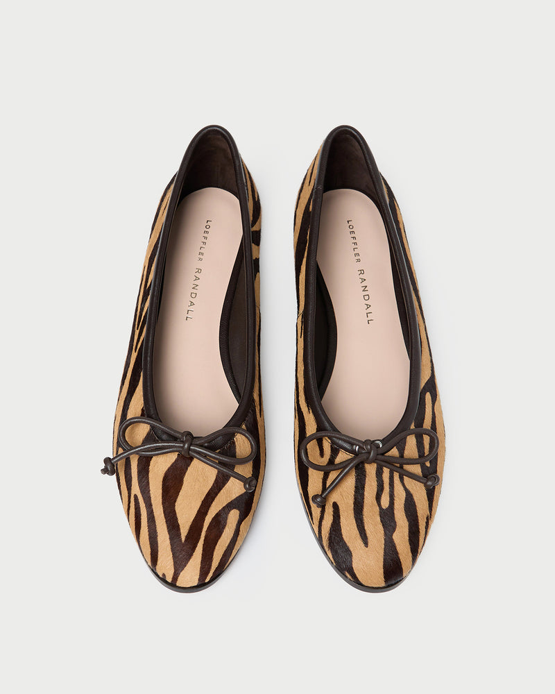Noelle Zebra Ballet Flat in zebra calf hair.
