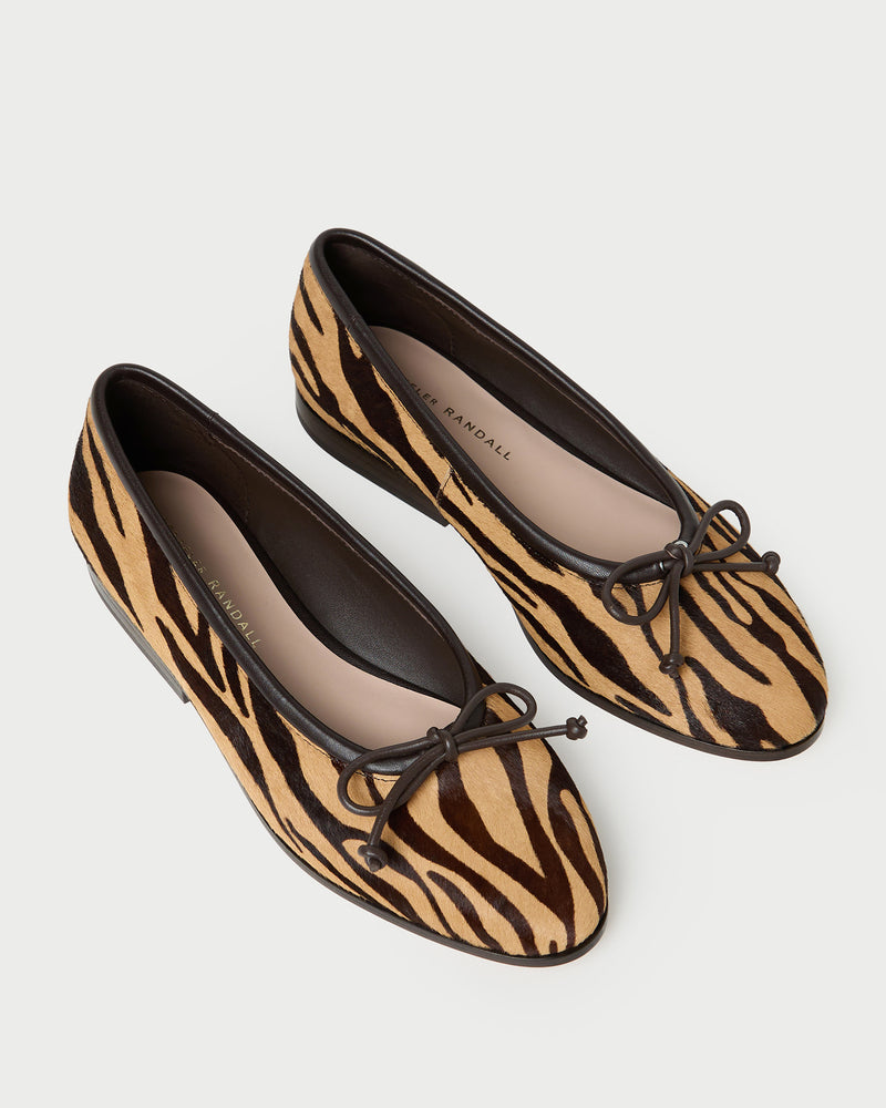 Noelle Zebra Ballet Flat in zebra calf hair.