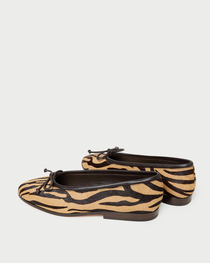 Noelle Zebra Ballet Flat in zebra calf hair.
