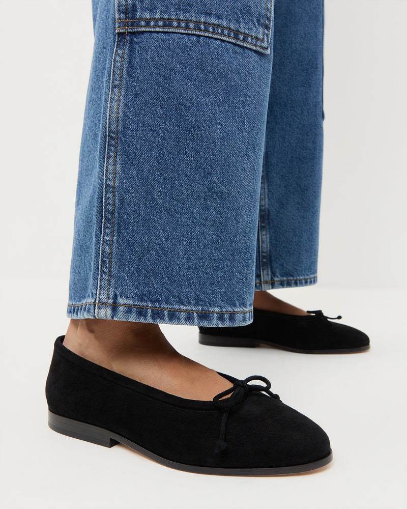 Noelle Black Suede Ballet Flat in black suede.