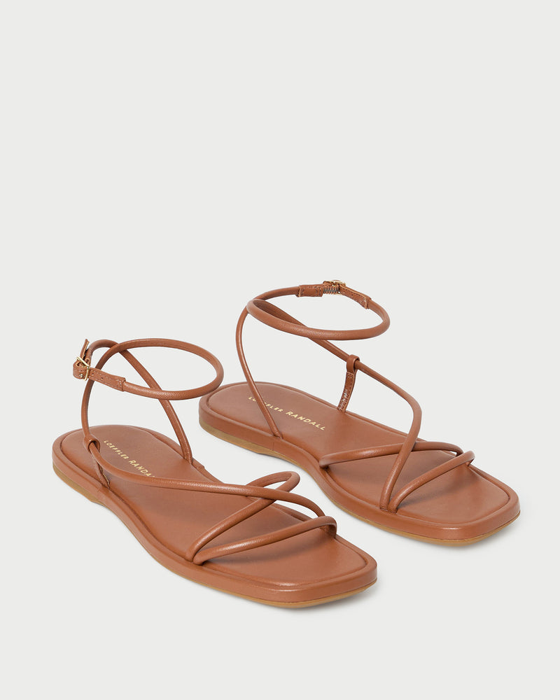 Noor Timber Leather Flat Sandal in timber brown leather.