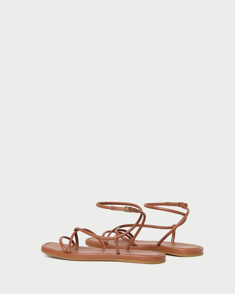 Noor Timber Leather Flat Sandal in timber brown leather.